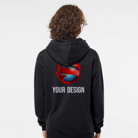 Back design of custom black hoodie