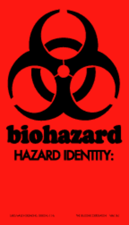 Biohazard - Hazard Identity Paper Labels Fluorescent Red Label Size: 2" x 3.5" QTY: 1000 