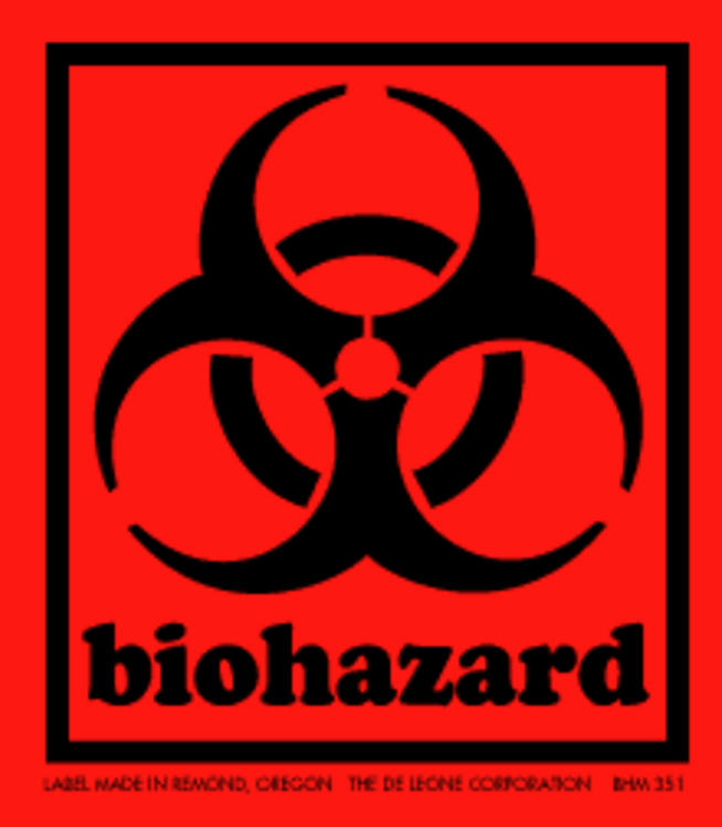 Biohazard Labels Paper Labels Fluorescent Red Label Size: 1.75" x 2" QTY: 1000 