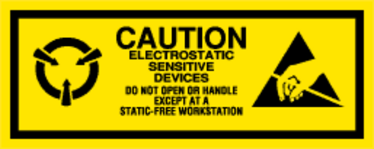 Caution Electrostatic Devices Removable Labels Yellow Label Size: 2" x 5"  QTY: 1000 