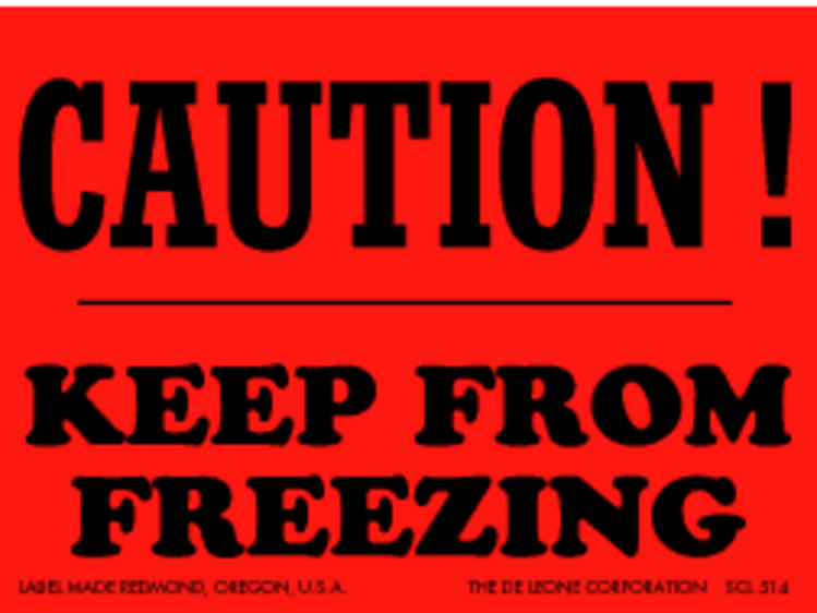 Caution Keep from Freezing Matte Paper Labels Fluorescent Red Label Size: 3" x 4"  QTY: 1000 