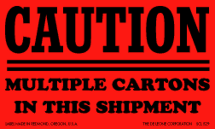 Caution, Multipe Cartons Matte Paper Labels Fluorescent Red Label Size: 3" x 5"  QTY: 100 