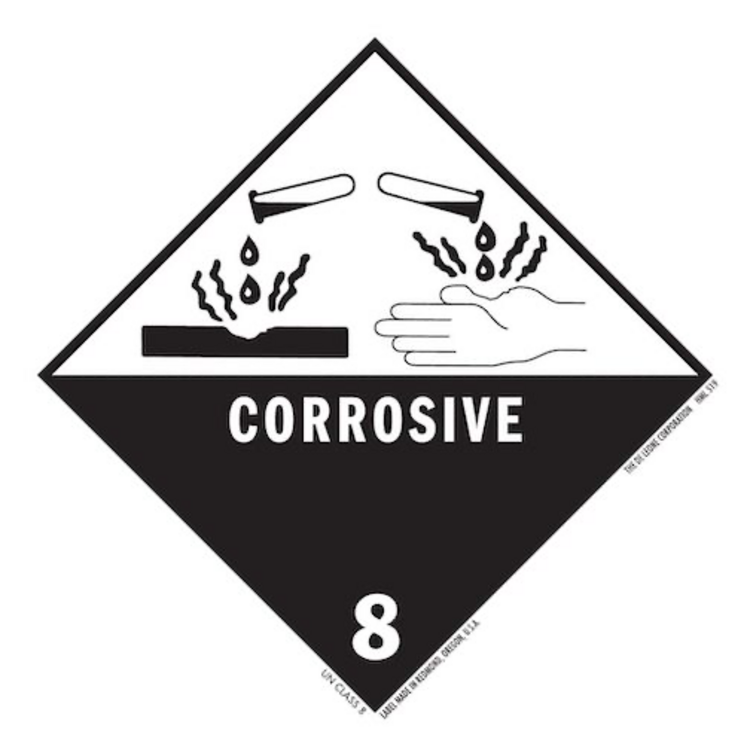 Corrosive Class 8  HazMat Paper Labels Black & White Size: 4" x 4" QTY: 1000 