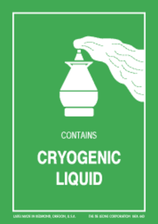 Cryogenic Liquid  Special Handling Paper Labels Green & White Label Size: 3"x 4.25" QTY: 1000 