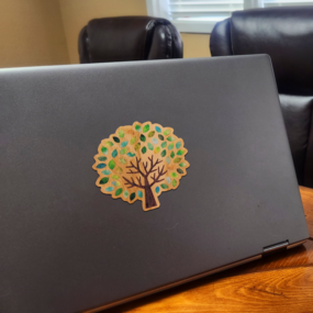 Custom Full Color Wood Sticker On Laptop