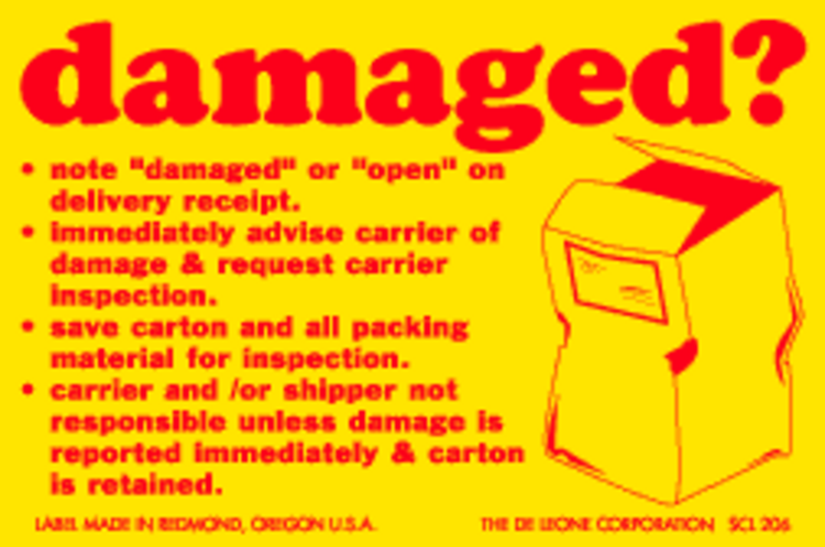 Damaged?  Paper Labels  Yellow & Red Label Size: 4" x 4" QTY: 1000 