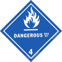 Dangerous When Wet Class 4 HazMat Paper Labels 4" x 4"