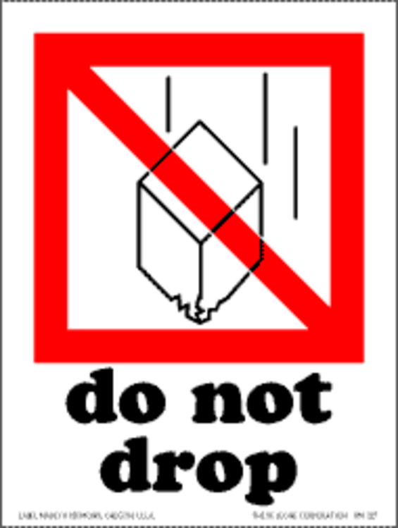 Do Not Drop Paper Labels Black, White & Red Label Size: 3" x 4" QTY: 1000 