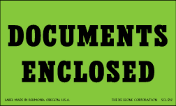 Documents Enclosed Matte Paper Labels Flourescent Green Label Size: 3" x 5" QTY: 1000 