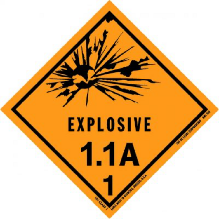 Explosive, 1.1A  HazMat Paper Labels Orange & Black Size: 4" x 4"  QTY: 1000 