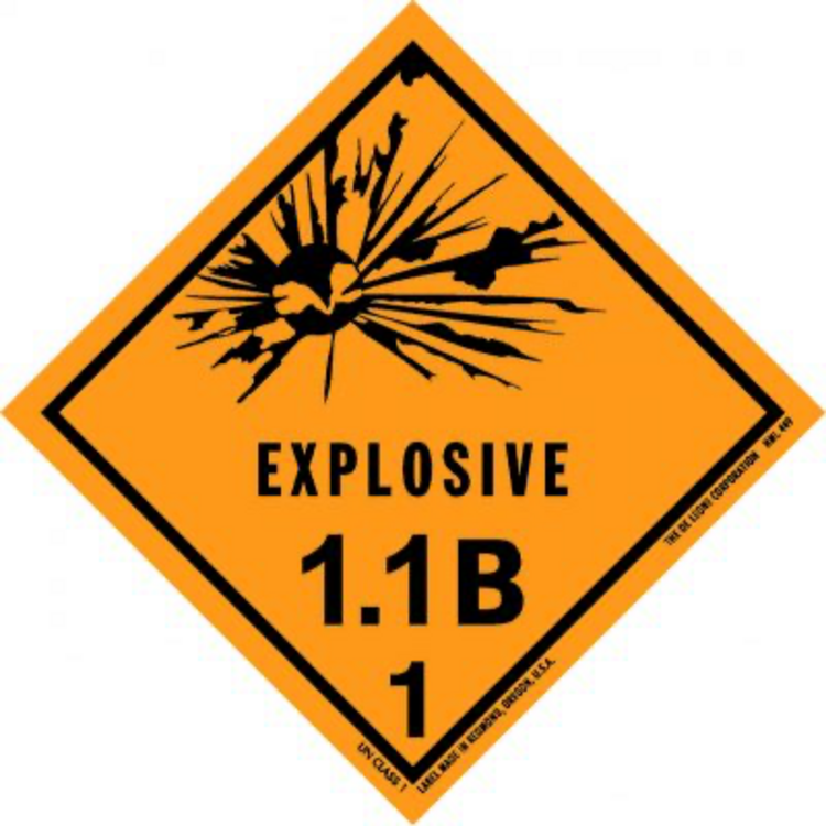 Explosive, 1.1B  HazMat Paper Labels Orange & Black Size: 4" x 4" QTY: 1000 