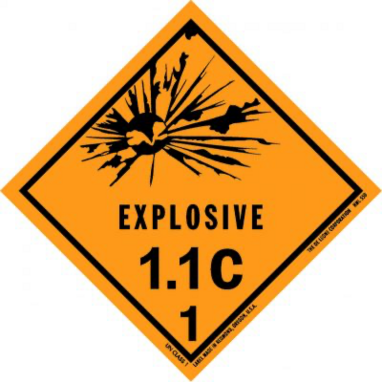 Explosive, 1.1C  HazMat Paper Labels Orange & Black Size: 4" x 4"  QTY: 1000 