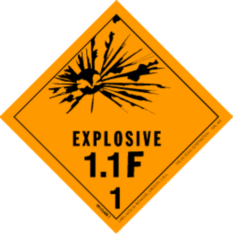 Explosive, 1.1F  HazMat Paper Labels Orange & Black Size: 4" x 4" QTY: 1000 