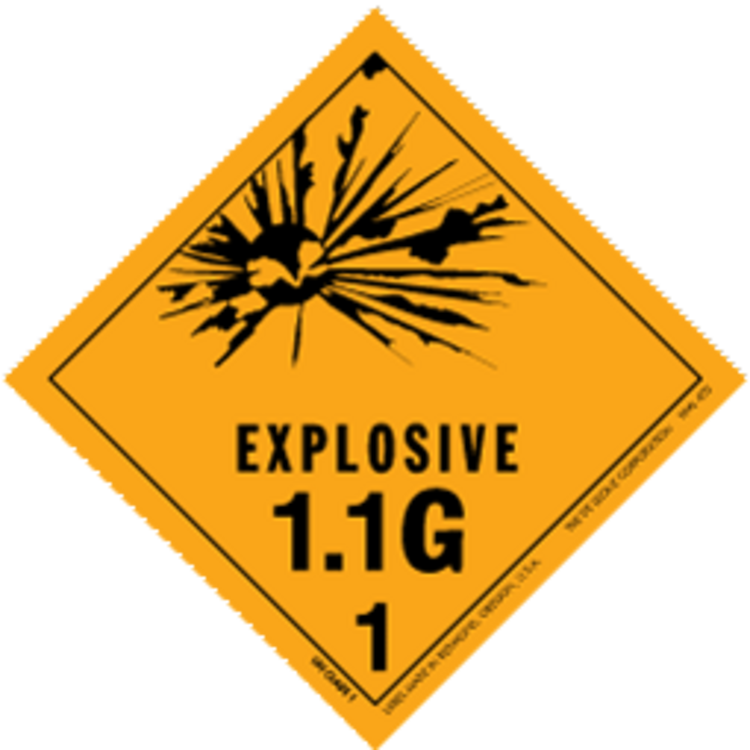 Explosive, 1.1G  HazMat Paper Labels Orange & Black Size: 4" x 4" QTY: 1000 