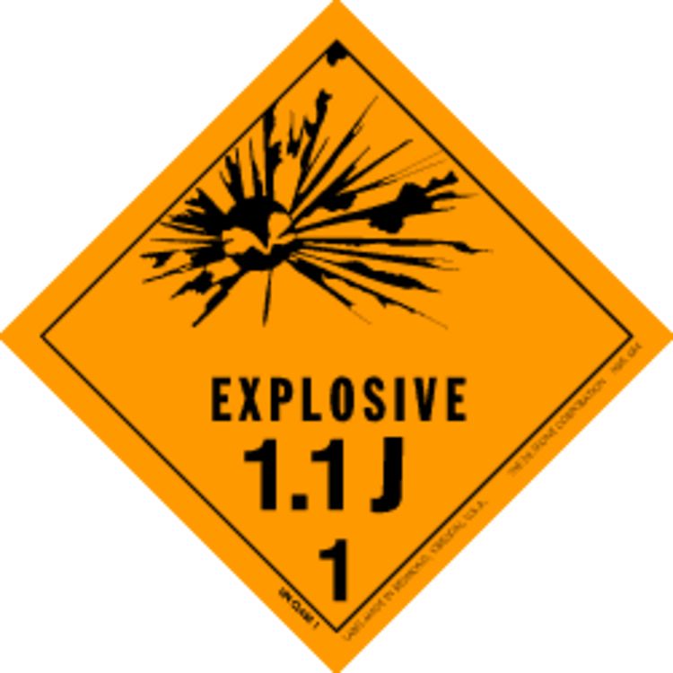 Explosive, 1.1J  HazMat Paper Labels Orange & Black Size: 4" x 4" QTY: 1000 