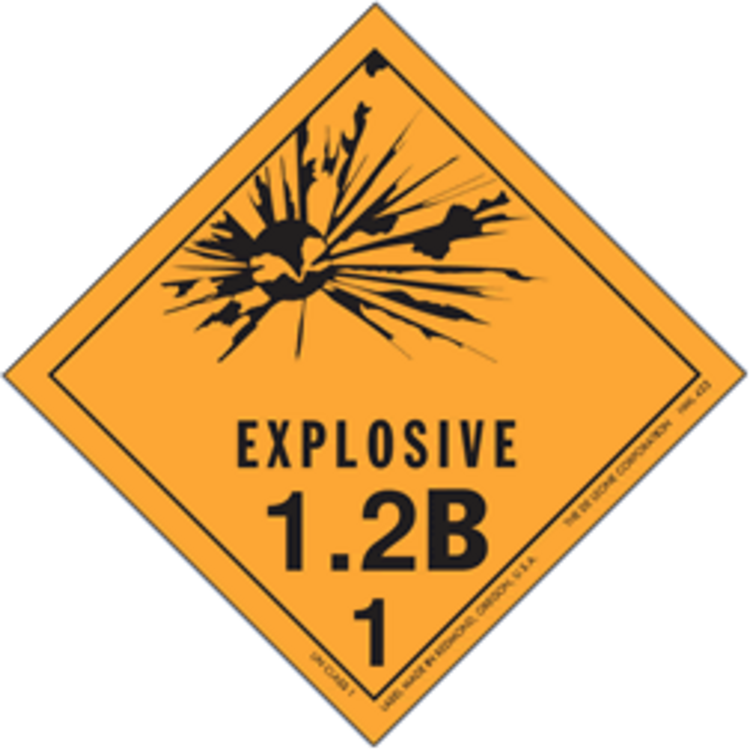 Explosive, 1.2B  HazMat Paper Labels Orange & Black  Size: 4" x 4"  QTY: 1000 