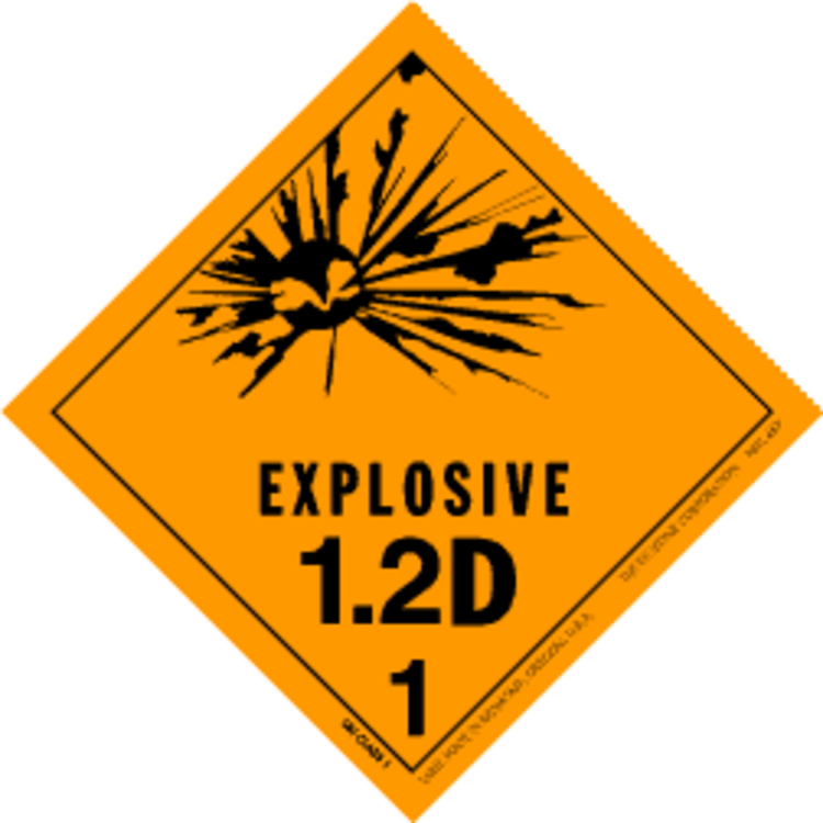 Explosive, 1.2D  HazMat Paper Labels Orange & Black Size: 4" x 4" QTY: 1000 