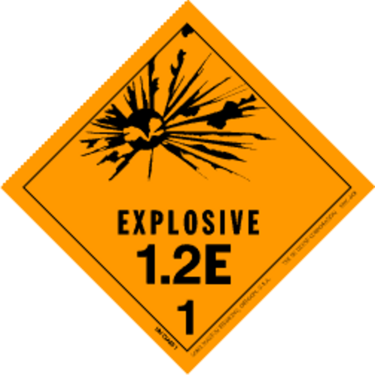 Explosive, 1.2E  HazMat Paper Labels Orange & Black Size: 4" x 4" QTY: 1000 