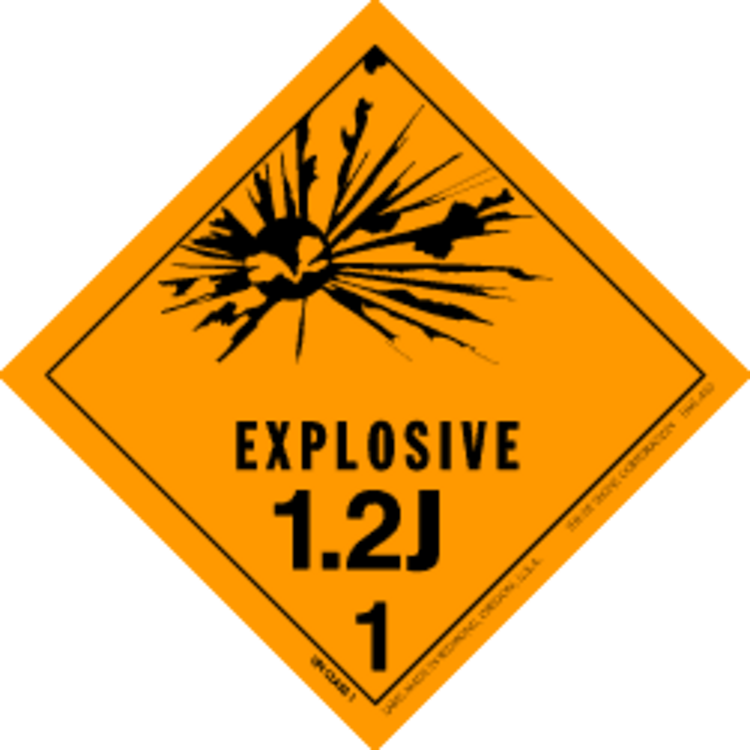 Explosive, 1.2J  HazMat Paper Labels Orange & Black Size: 4" x 4" QTY: 1000 