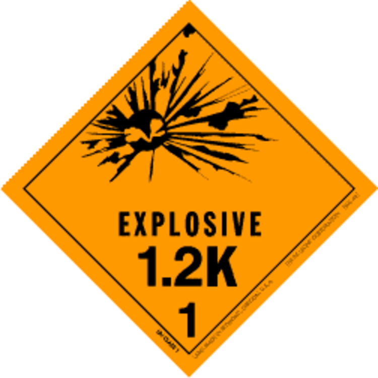 Explosive, 1.2K  HazMat Paper Labels Orange & Black Size: 4" x 4" QTY: 1000 