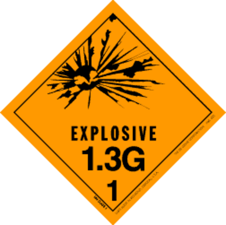 Explosive, 1.3G,  HazMat Paper Labels Orange & Black Size: 4" x 4" QTY: 1000 