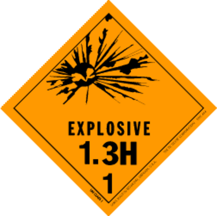 Explosives, 1.3H,  HazMat Paper Labels Orange & Black Size: 4" x 4" QTY: 1000 