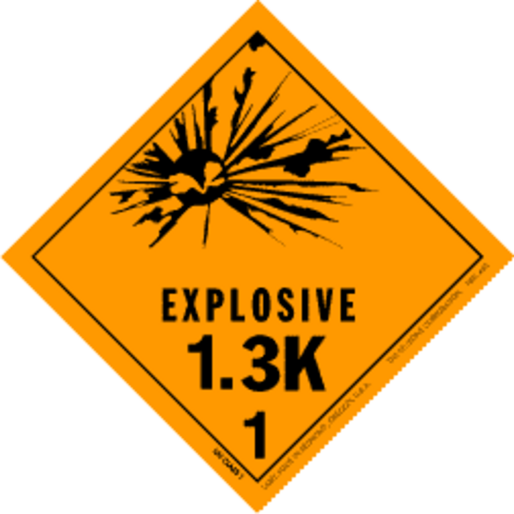 Explosives, 1.3K,  HazMat Paper Labels Orange & Black Size: 4" x 4" QTY: 1000 