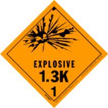 Explosives, 1.3K, HazMat Paper Labels 4" x 4"