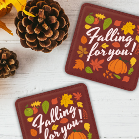 Falling for you custom leatherette coasters