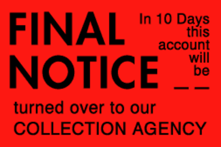 Final Notice  Matte Paper Labels Flourescent Red Label Size: 1" x 1.5"  QTY: 1000 