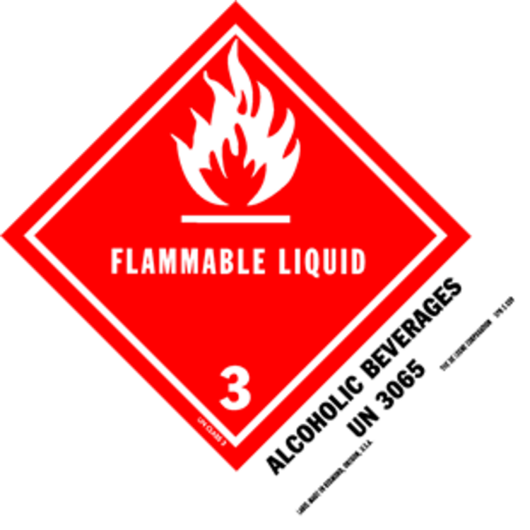 Flammable Liquid - Alcoholic Beverages HazMat Paper Labels Red, White & Black Size: 5" x 4"  QTY: 1000 