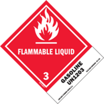 Flammable Liquid - Gasoline Class 3 Hazardous Materials Labels 5" x 4"