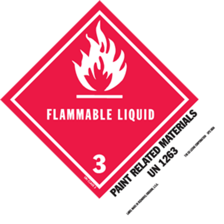 Flammable Liquid - Paint Related Material HazMat Paper Labels Red, White & Black Size: 5" x 4" QTY: 1000 