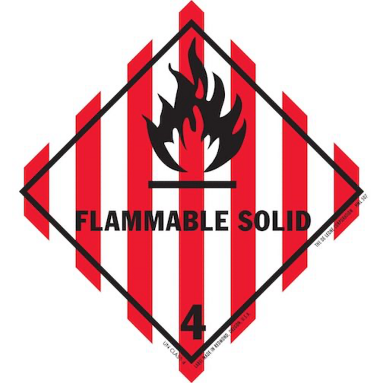 Flammable Solid Class 4 HazMat Paper Labels Red, Black & White Size: 4" x 4" QTY: 1000 