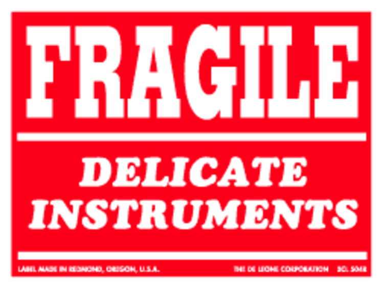 Fragile Delicate Instruments Paper Labels  Red Label Size: 3" x 4" QTY: 1000 