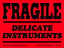 Fragile Delicate Instruments Labels Fluorescent Red 3" x 4"