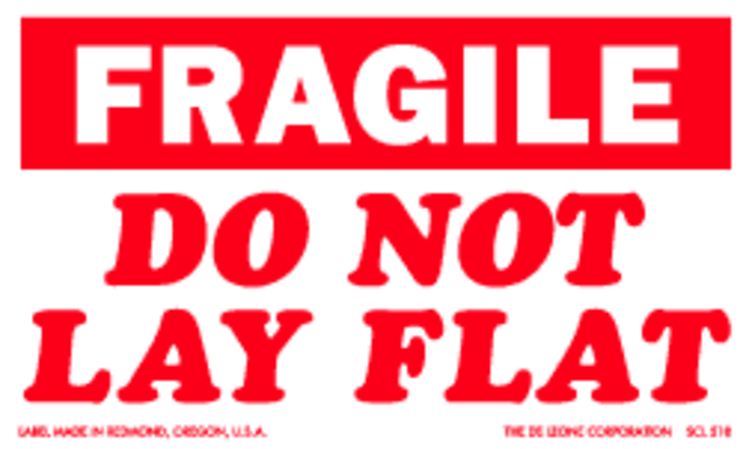 Fragile Do Not Lay Flat Paper Labels Red and White Label Size: 3" x 5" QTY: 1000 