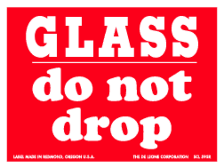 Glass Do Not Drop Paper Labels Red & White Label Size: 3" x 4"  QTY: 1000 