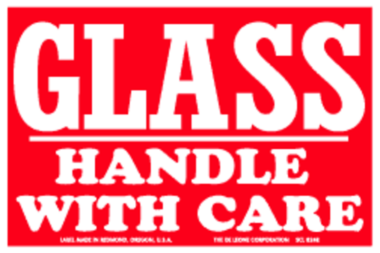 Glass Handle With Care Paper Labels Red & White Label SizeL 4" x 6" QTY: 1000 