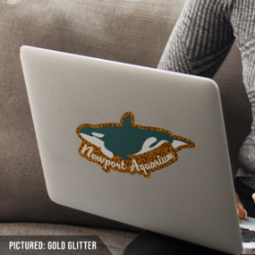 Gold Glitter Printed Sticker On A Laptop