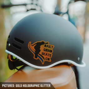 Gold Holographic Printed Sticker On A Helmet