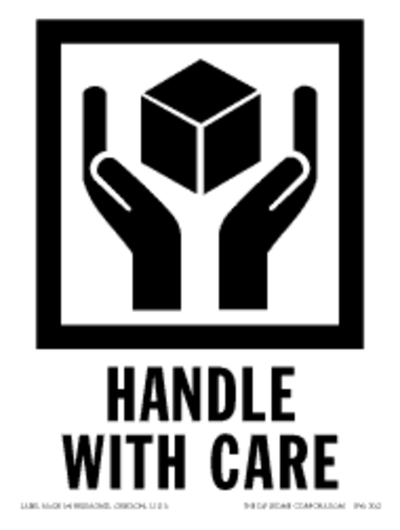 Handle With Care Paper Labels Black & White Label Size: 4" X 6" QTY: 1000 