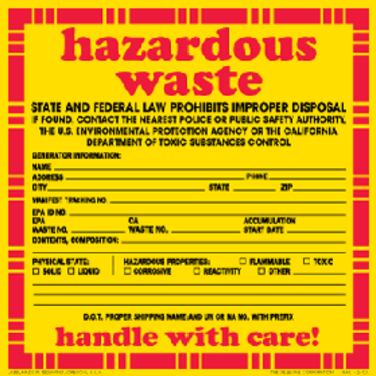 Hazardous Waste - State & Federal Law - Vinyl Labels 