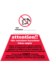 Hazardous When Empty Special Handling Vinyl Labels 2.5" x 4" x 4"