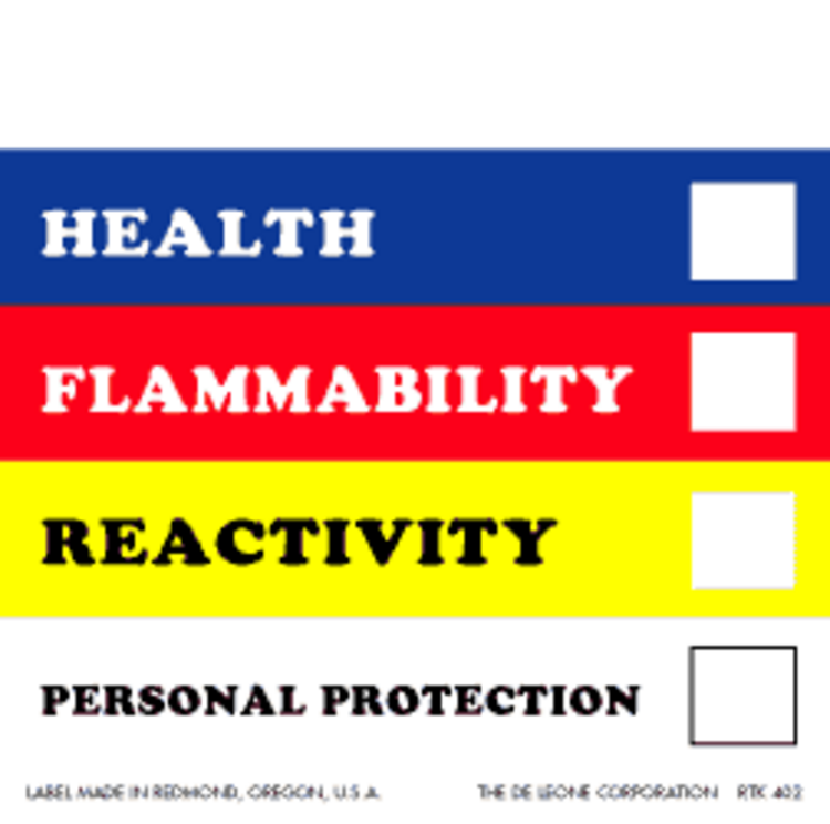 HMIS Right to Know Paper Labels Blue Red Yellow & White Label Size: 2" x 2" QTY: 1000 