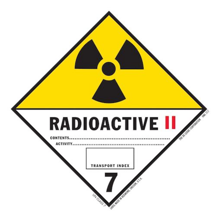 IATA Radioactive II Vinyl Labels Yellow, White, Red & Black Size: 4" x 4" QTY: 1000 