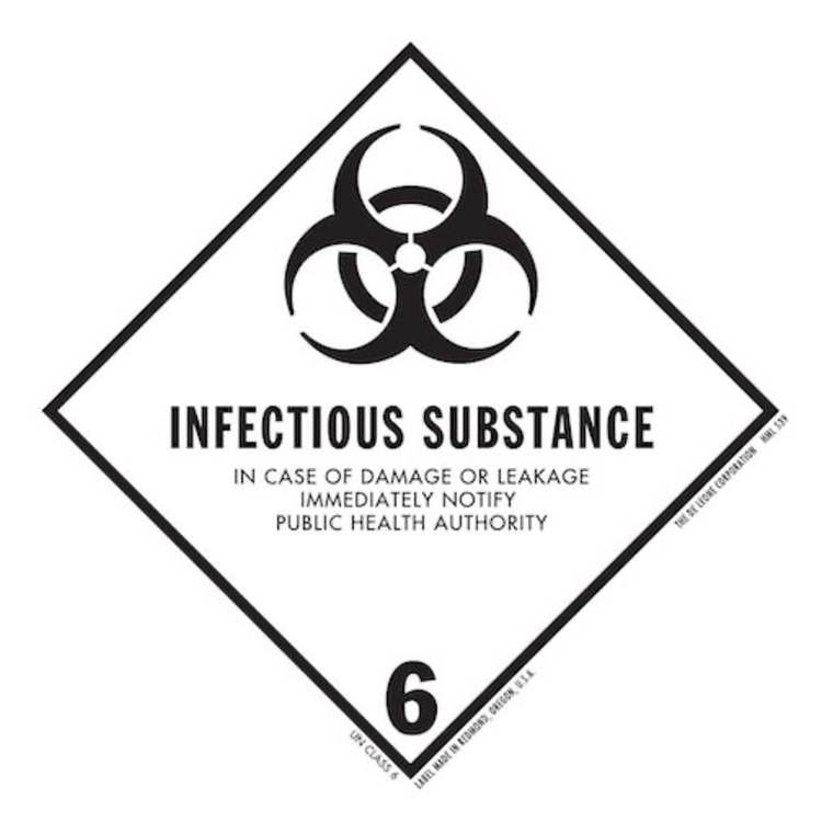 Infectious Substance Class 6 HazMat Paper Label Black & White Size: 4" x 4" QTY: 1000 