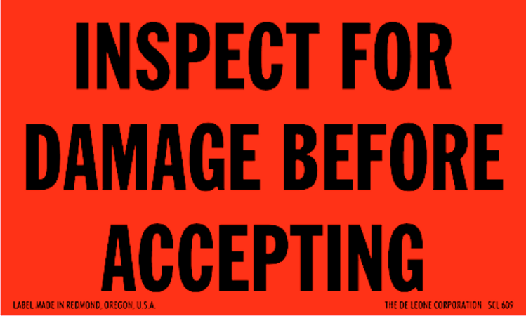 Inspect for Damage  Matte Paper Labels Fluorescent Red Label Size: 3" x 5"  QTY: 1000 