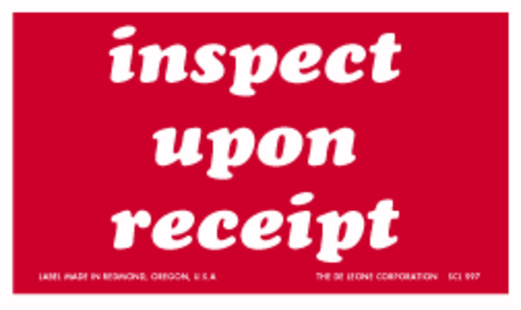 Inspect Upon Receipt Paper Labels Red & White Label Size: 3" x 5"  QTY: 1000 