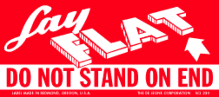 Lay Flat, Do Not Stand On End Paper Labels Red & White Label Size: 2" x 4.5" QTY: 1000 